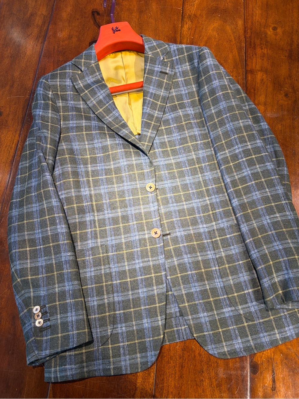Isaia Green and Blue Plaid Sport Coat
